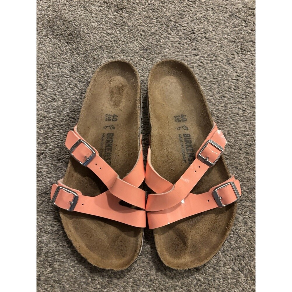 Birkenstock Women's Yao Balance‎ Birko-Flor Patent Coral Peach Sandals Size 40